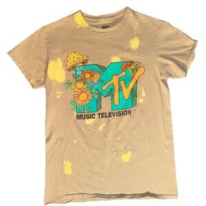 MTV Graphic Flowers And Mushrooms T Shirt Med 60s Vibe Grunge Thrashed